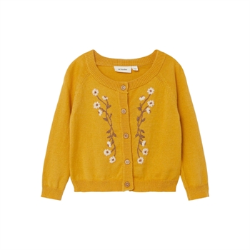 Lil' Atelier - Gliva kort cardigan m. broderi - Amber gold